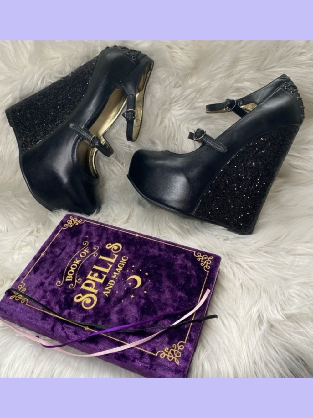 Discontinued Vintage TUK Black Mary Jane Glitter Wedge Monster High Heels